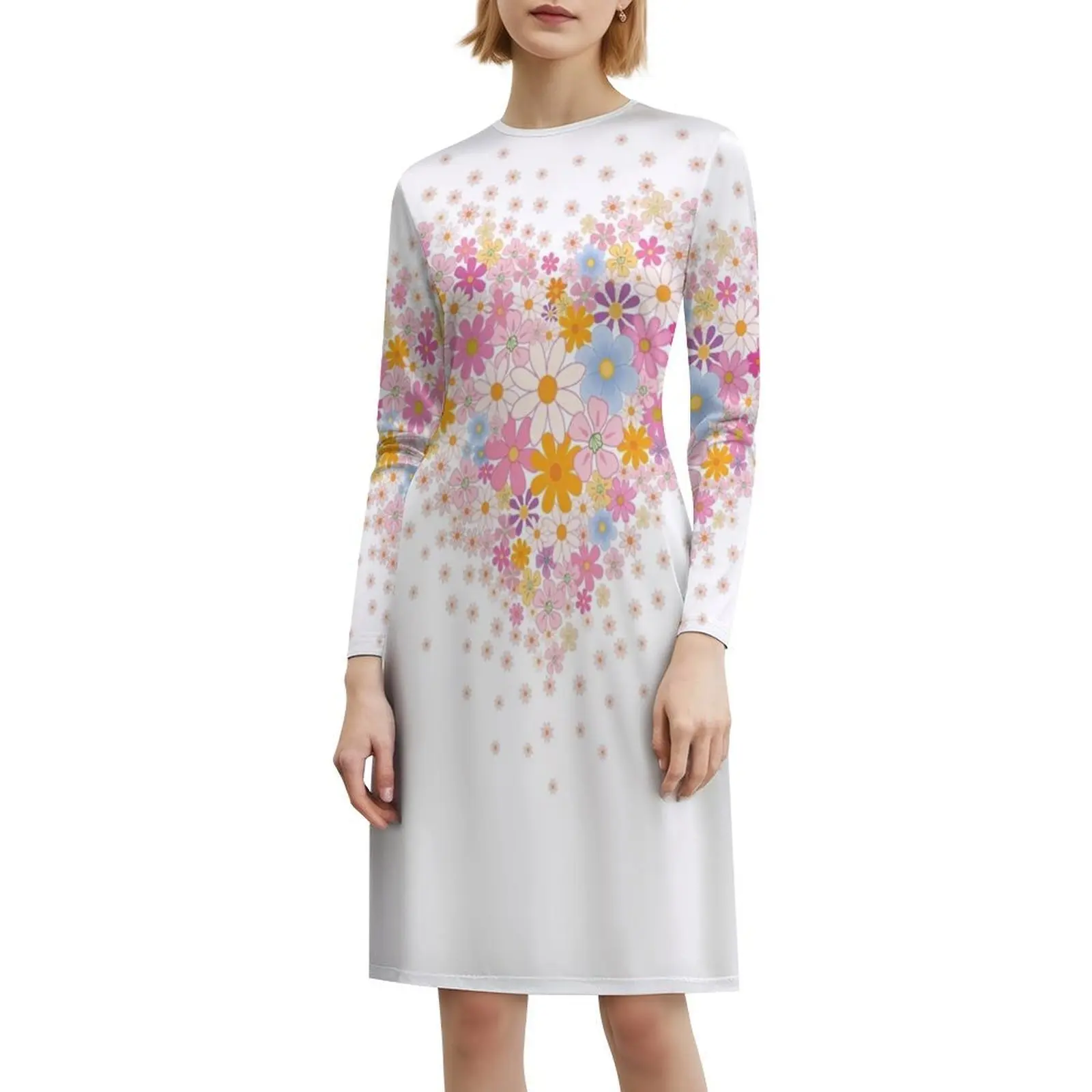 فستان على الطراز الكوري على شكل قلب وزهور 1 للنساء فستان كاجوال أنيق للحفلات أو الارتداء اليومي على شكل قلب زهور الهبي سعيدة #6