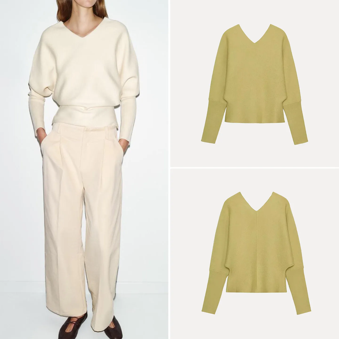 

Модный женский вязаный свитер с V-образным вырезом и длинными рукавами, базовый универсальный, весна 2026, свободный крой, простой дизайн