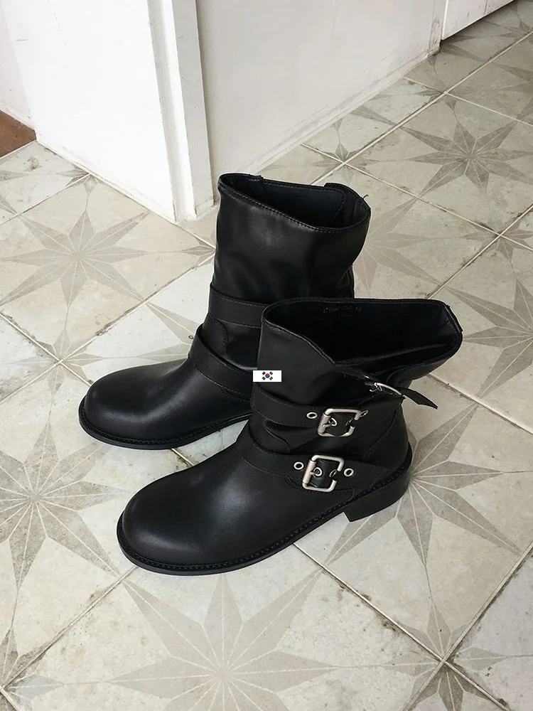 chiligirl-sli-neutral-belt-bule-ort-boots-korean-version-bla-knight-motorcycle-booties-women's-faion-boots