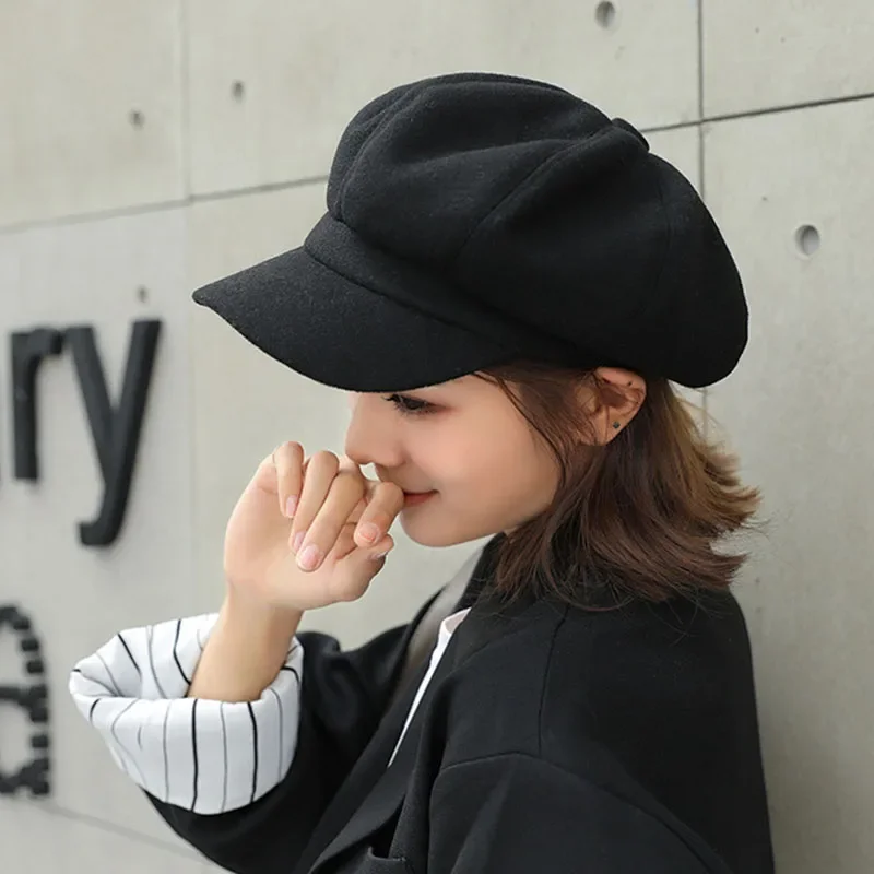 Sombrero octogonal de lana de material puro para mujer, gorras de moda para niño nuevo, gorro de lana para niña