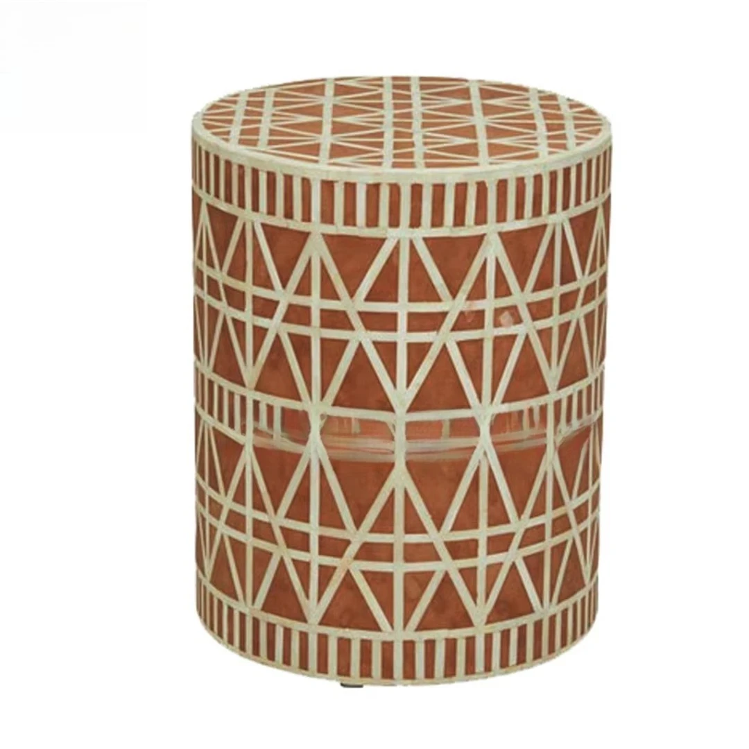 Modern high quality Indian crafts wood bone inlaid stool handmade skilled portable bedroom hotel villa decoration