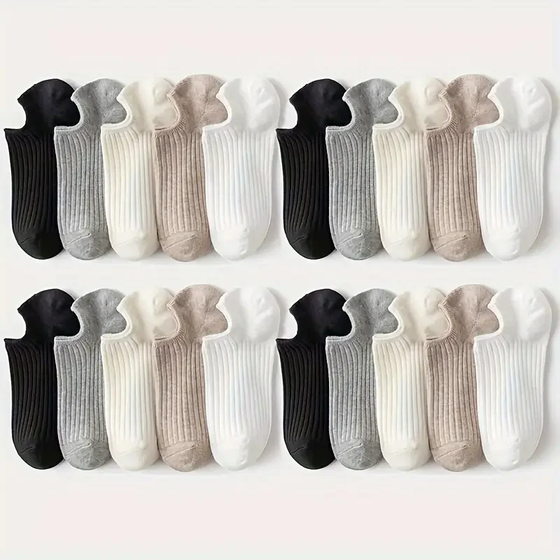 

10/20 Pairs of Plain Striped Simple Women's Boat Socks For Summer Lightweight and Breathable Women's Casual Knitted Short Socks
