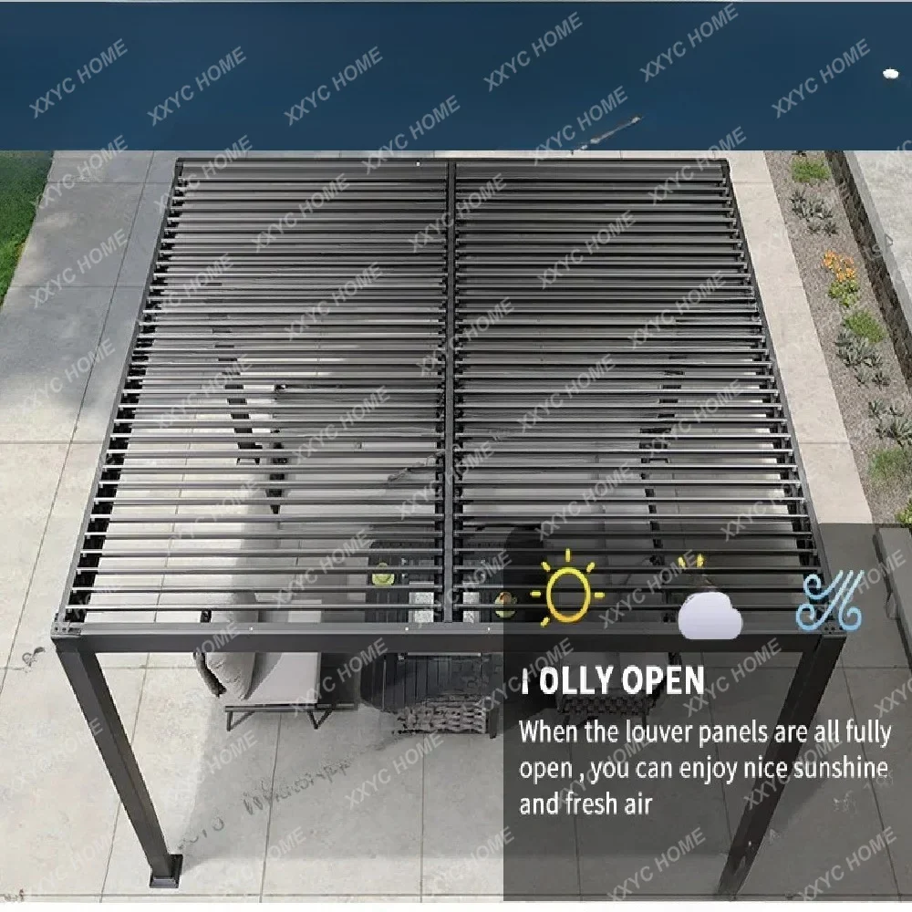 XXCustomized Waterproof Sunshade Glass Sliding Outdoor Pergola Aluminum Motorized  Aluminum Louvered Pergola with Motorized