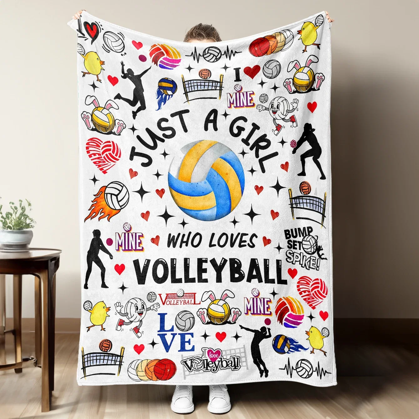 Just A Girl Who Loves Volleyball Cute Sports Fan Gift Throw Blanket for Gym Class or Game Day Decor