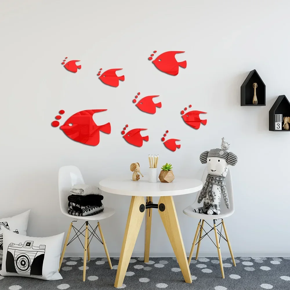 Ocean bubble fish living room mirror wall paste bedroom bed head creative wall self-adhesive acrylic decoration mirror sticker