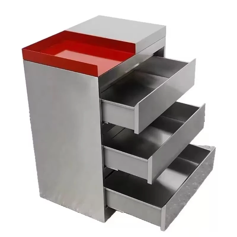 Modern stainless steel salon tool cart 4-wheel rolling design, multi-functional storage rack 360-degree rotation, barber shop