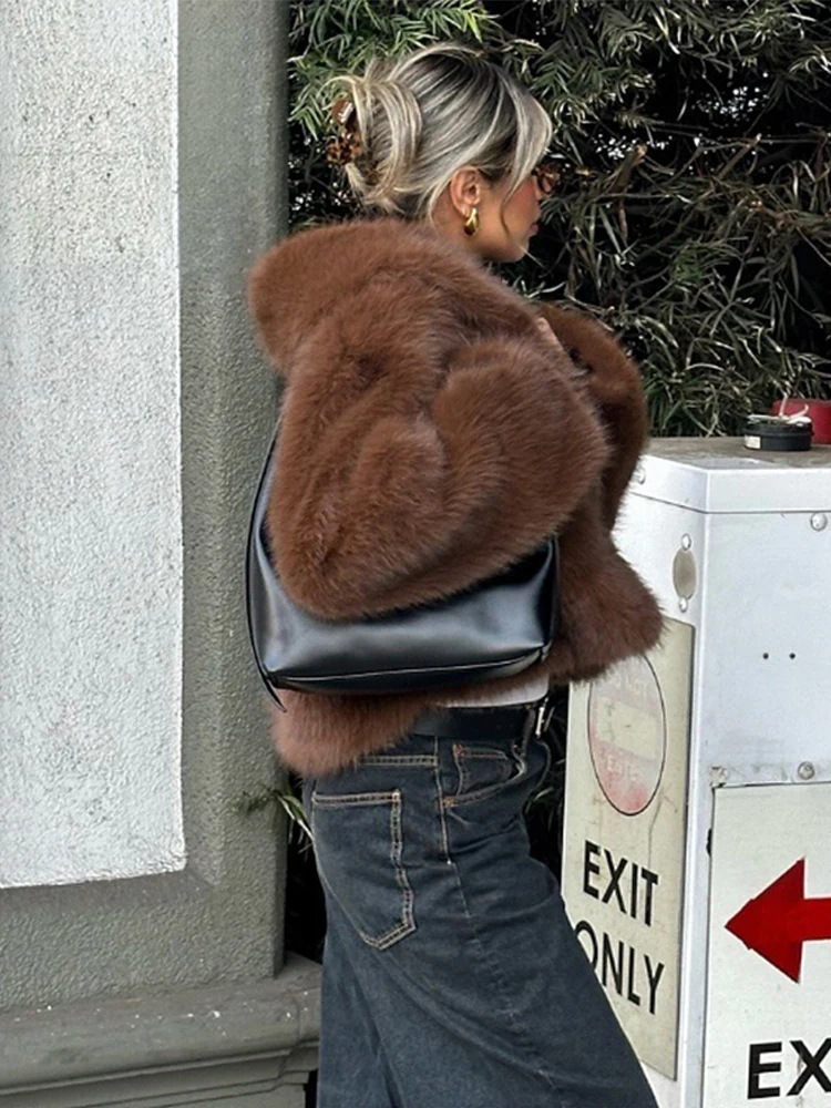 Veste en fausse fourrure pour femme, revers, manches longues, cuir strucp, vestes femme, manteau femme épais, mode, automne, hiver, 2024