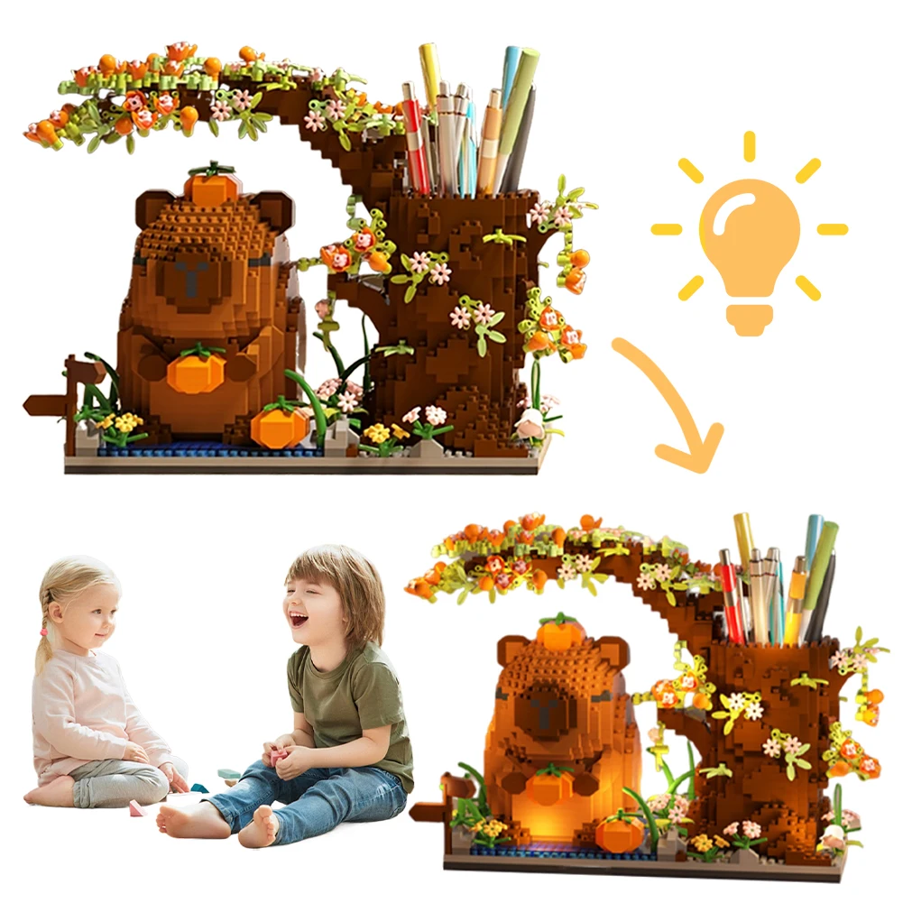 

1880pcs Capybara Building Block Pen Holder Micro Building Block Building Block Toy for Office Supplies Cosmetics & Handicrafts