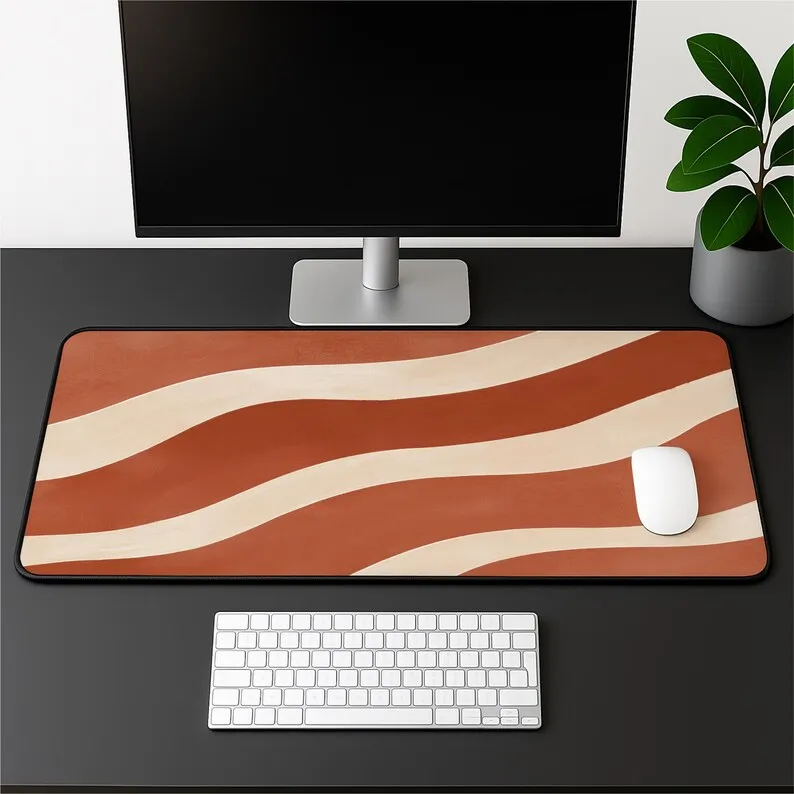 Red Terracotta Wave Pattern Desk Mats, Cute Computer Deskmat, Keyboard Mat, Office Decor, Cute Mouse Pad, Couple Gift XXL