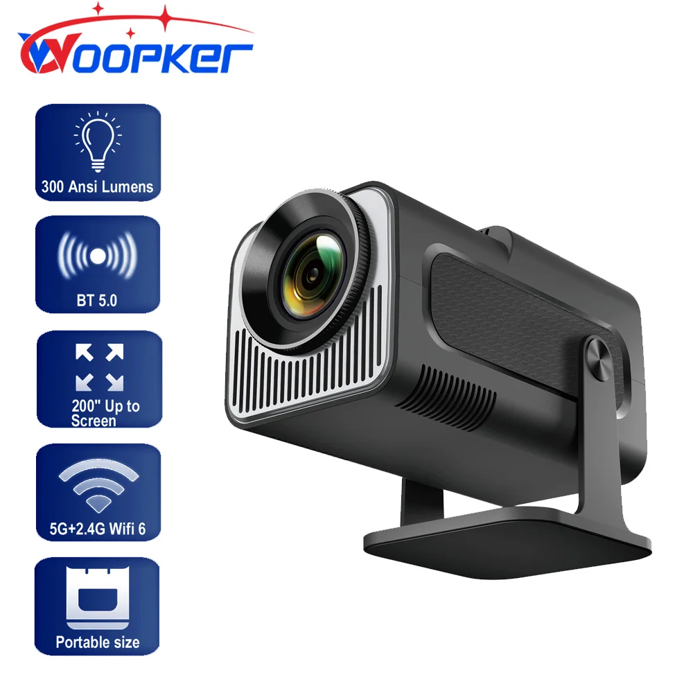 

Woopker Projector 4K HY320 MINI Allwinner H713 Android 11 300ANSI Wifi6 BT5.0 Cinema Outdoor Mini Portable Smart Projector