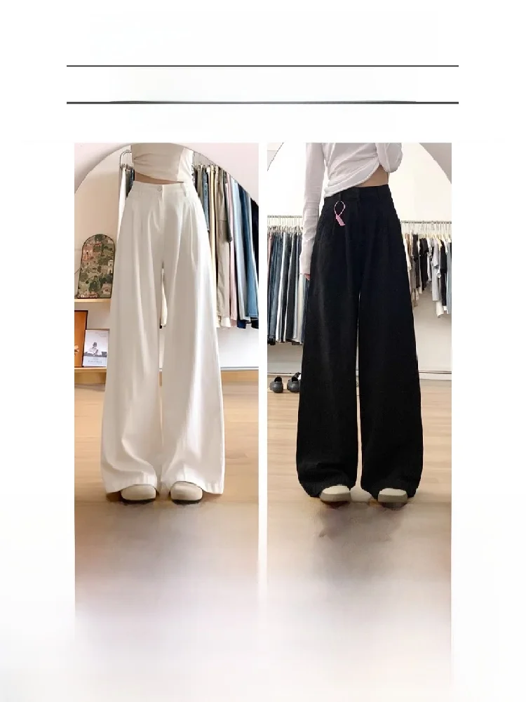 Witte wijde pijpen pakbroek dames zomer losse hoge taille rechte casual broek afslanken draperen comfortabel faionable