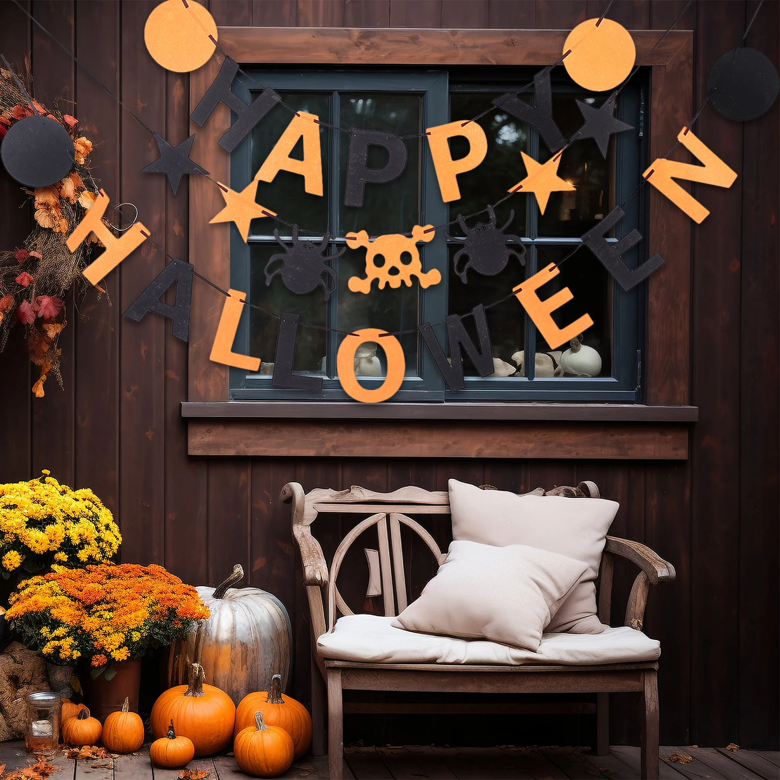 

2pcs Halloween Party Decor Bunting Banner Triangle Flag Hanging Decoration for Window Door Haunted House Non Fade DIY Supplies