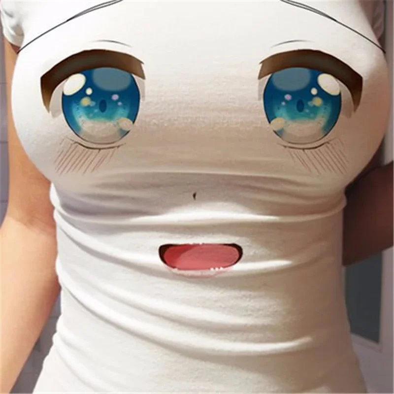 2026 Summer Cute Ladies T-Shirt 3D Printing Sexy Big Eyes Cartoon TeesLadies Tops Funny Clothing Round Neck Short Sleeve