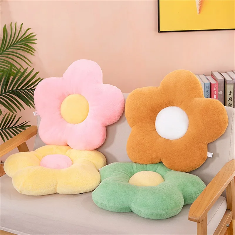 Winter Kawaii Colorful Flower Plush Pillow Soft Nap Office Classroom Chair Cushion Couch Pillow Bedroom