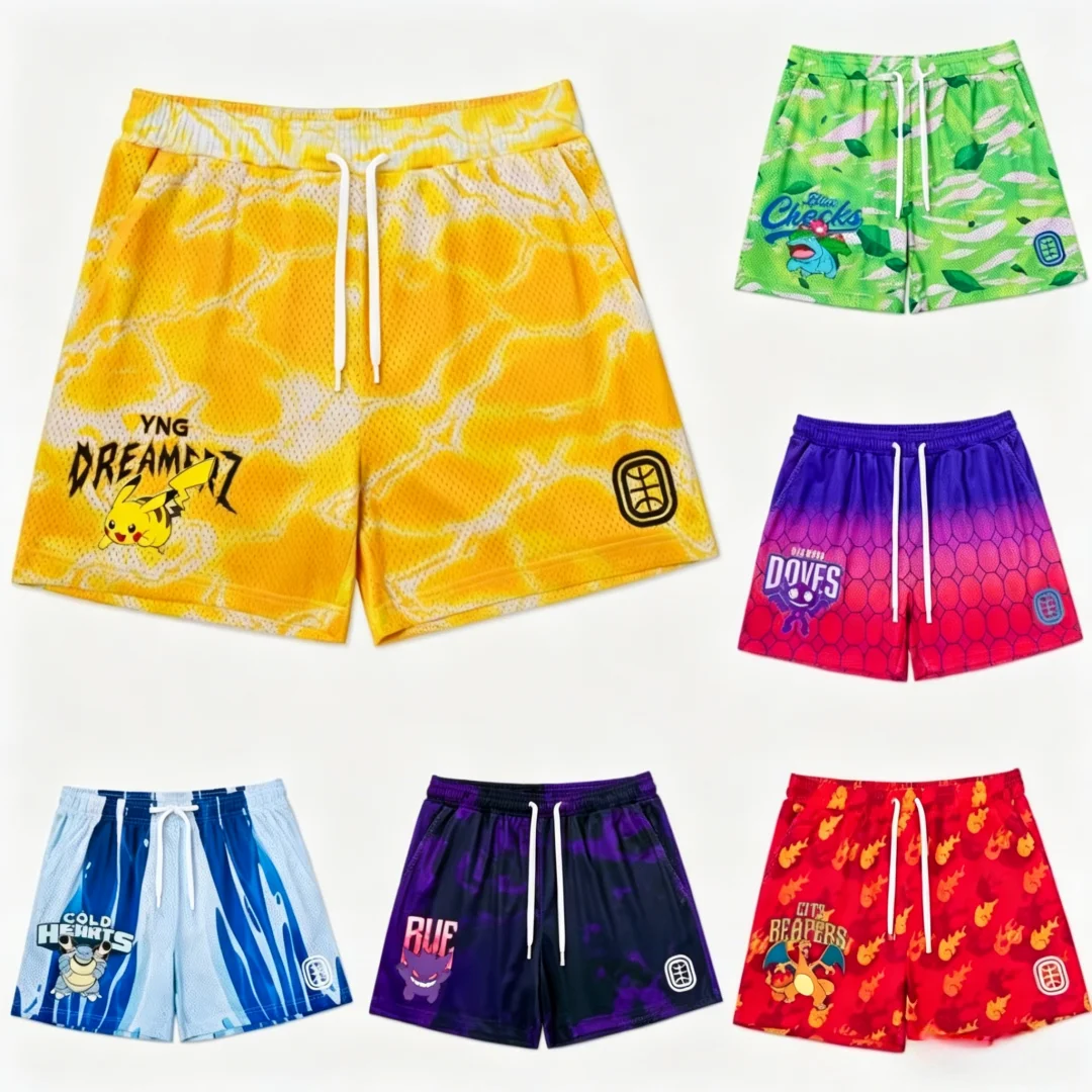 2026 New Hot Sale Pokemon Anime Shorts Men Women Summer Breathable Mesh Sports Shorts Quick Dry Gym Running Casual Beach Pants