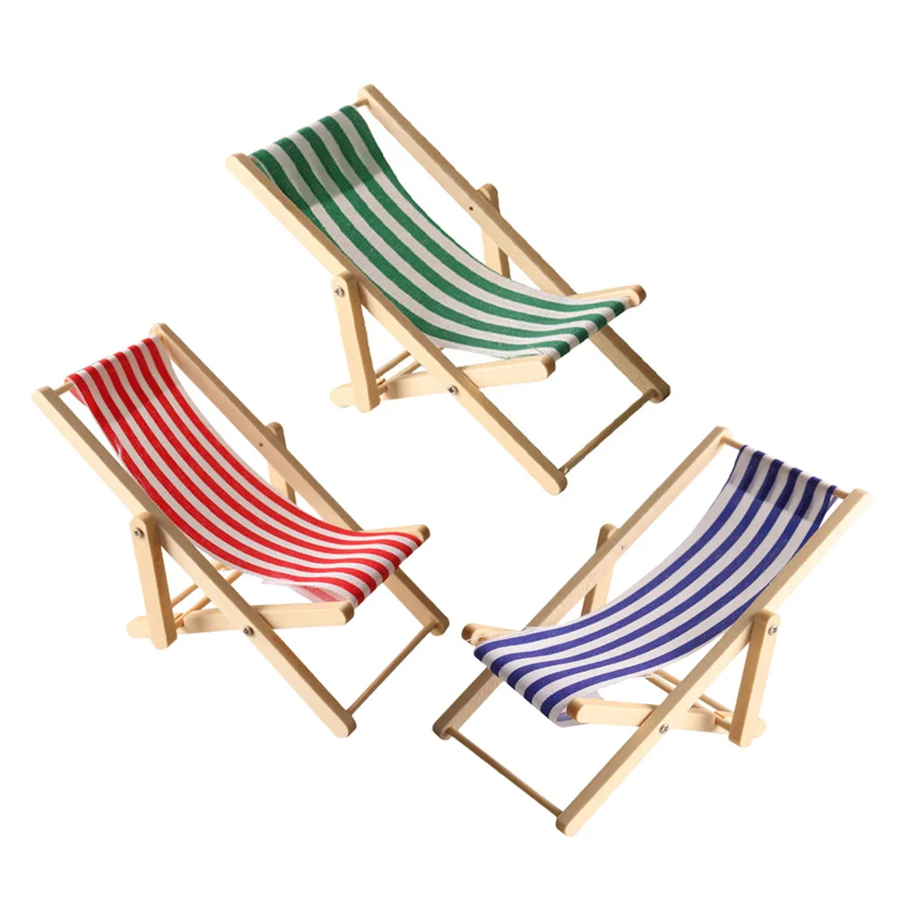 

Dollhouse Decors Deck Chair Model Mini Furniture Decoration Beach Ornament Fake Miniature Outdoor Folding