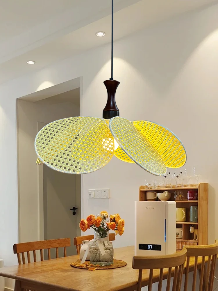 Japanese Wabi-sabi Rattan Weaving Petal Chandelier Lighting LED E27 Atmosphere Zen Art Pendant Lights Living/Tea Room Restaurant