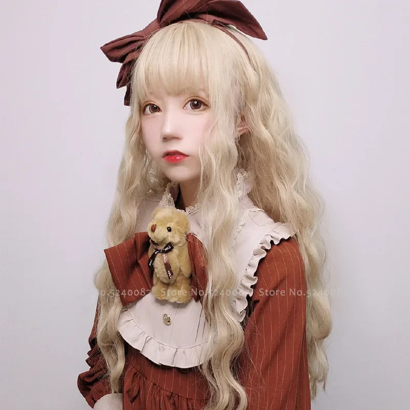 Japanischen Anime Lolita Elf Prinzessin Cosplay Perücke Frauen Karneval Party Bühne Leistung Headwear Requisiten Kawaii Puppe Lange Lockiges Haar