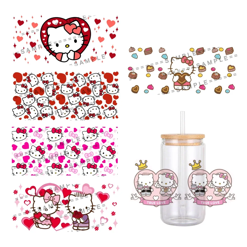 Mini Sanrio Hello Kitty Cartoon 16oz UV DTF Cup Wraps Transfer Sticker Glass Libbey Can Bottle Selfadhesive Washable DIY