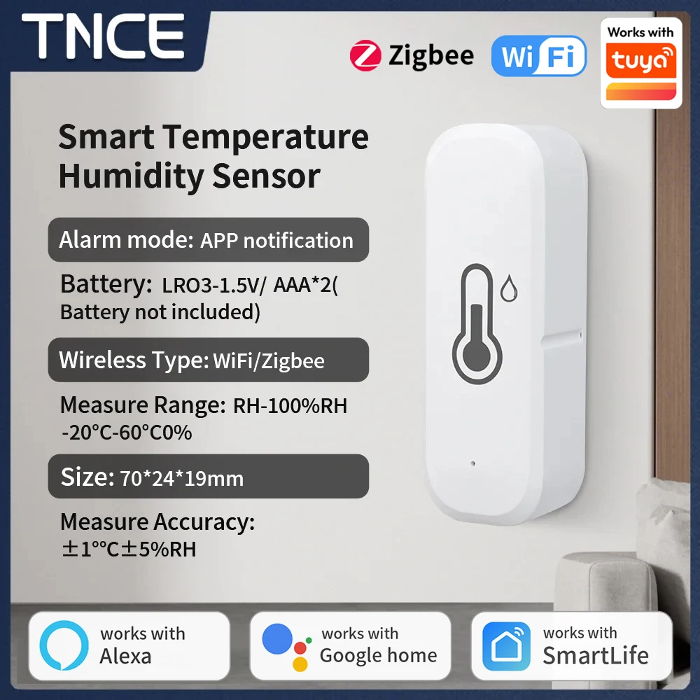 TNCE Tuya sensor temperature Humidity wifi/zigbee, Indoor Thermometer Hygrometer Monitor, work with smart life alexa google home