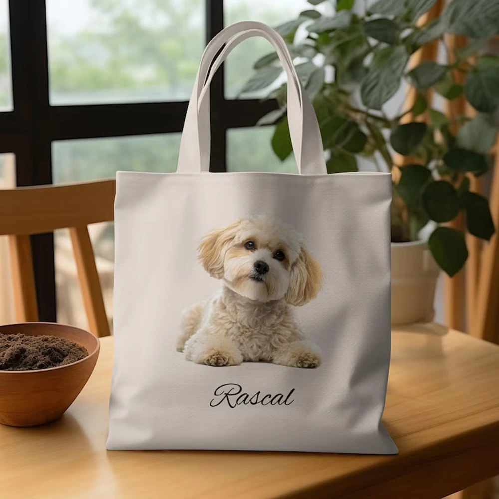 

Canvas Tote Bag Personalized Custom Cotton Shopping Bag Maltipoo Print Reusable Shoulder Bag Dog Lover Gift Dog Mom Gift