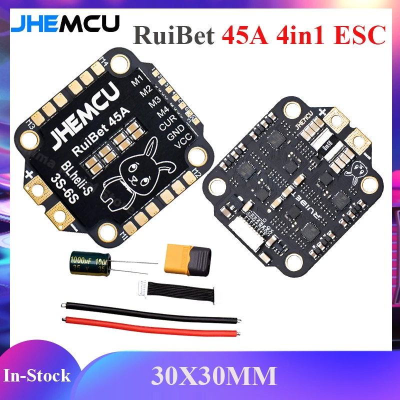 

JHEMCU RuiBet 45A blheli _ S Dshot600 3-6S Бесщеточный 4 в 1 ESC 30x30 мм для FPV контроллера свободного полета, элементы для самостоятельной сборки