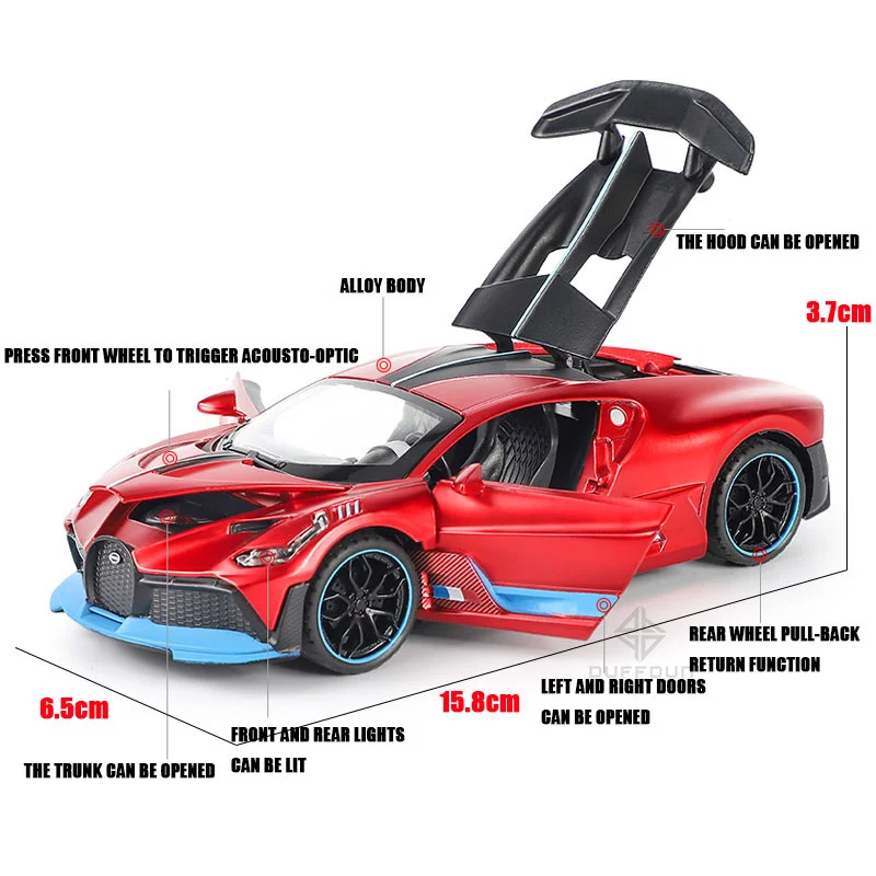 1/32 pressofusi in lega modello di auto giocattolo in metallo Bugatti Divo veicoli giocattolo modello di auto in miniatura con giocattoli leggeri