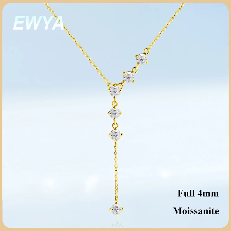 

EWYA Полный 4 мм 0,3 карата D Цвет Муассанит Подвеска с кисточками Ожерелья S925 Посеребренная 18-каратное золото Лабораторная бриллиантовая цепочка на шею для женщин