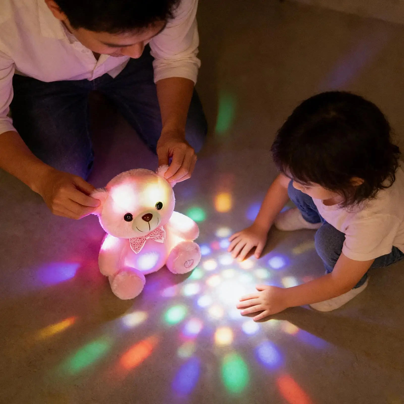 الملونة LED قوس قزح متوهجة القوس الدب ألعاب من نسيج مخملي لينة لطيف رمي الوسائد هدية عيد ميلاد الحيوانات المحشوة متوهجة لعبة للفتيات #5