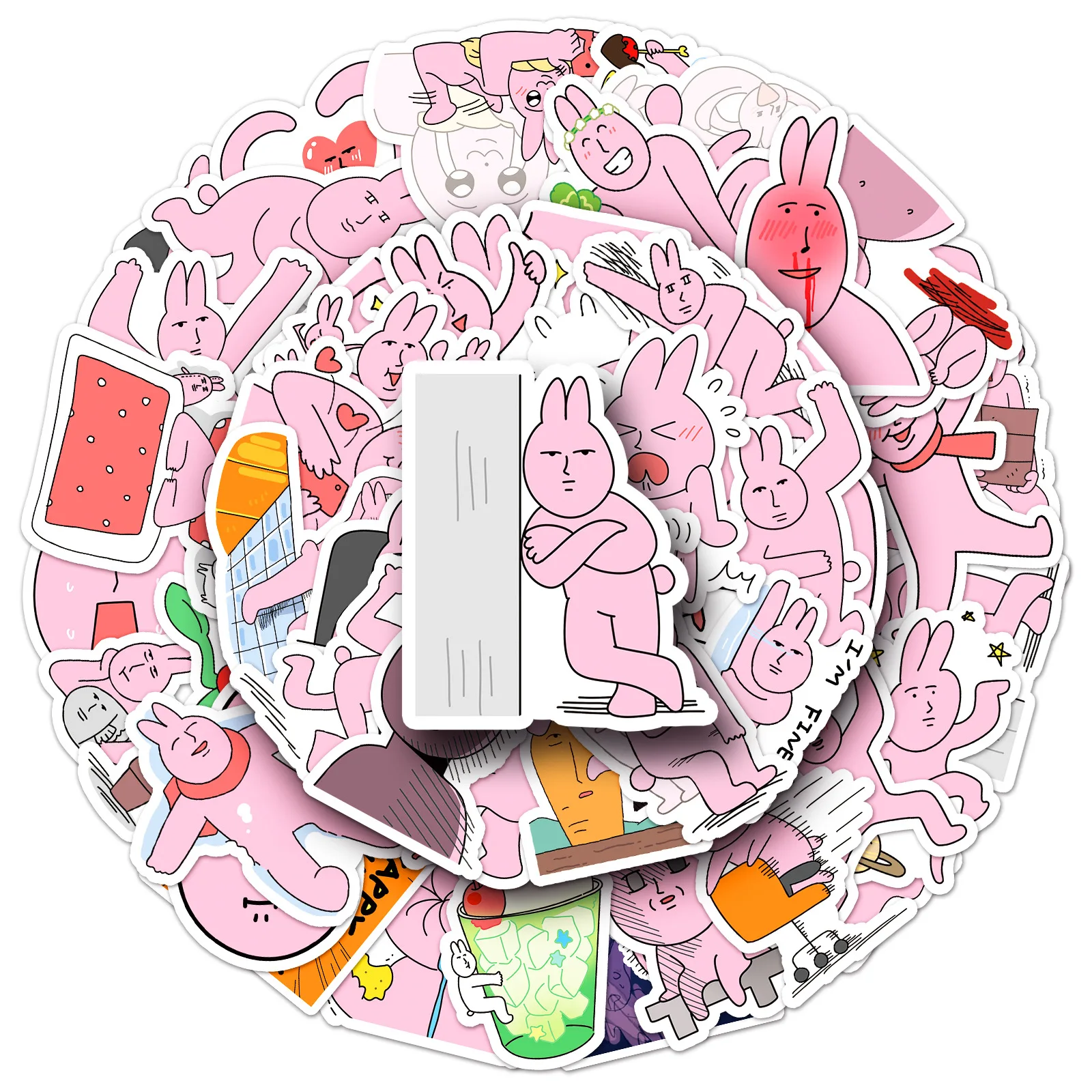 50 Uds. De pegatinas de dibujos animados de conejo rosa, calcomanías divertidas, decoración para niños, álbum de recortes DIY, teléfono, portátil, nevera, bicicleta, juguetes de grafiti, regalos