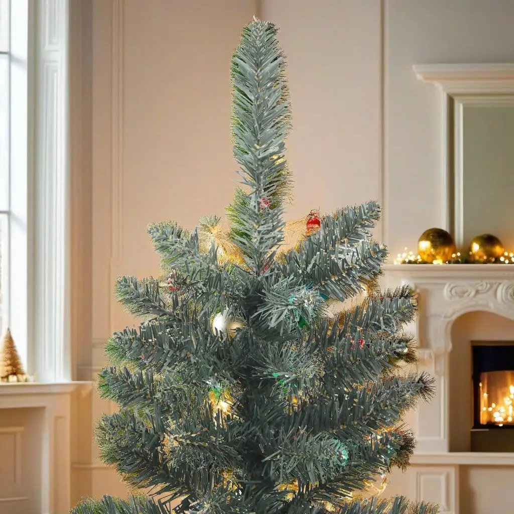 

5ft Green Artificial Slim Christmas Tree with Stand - PVC Holiday Decoration