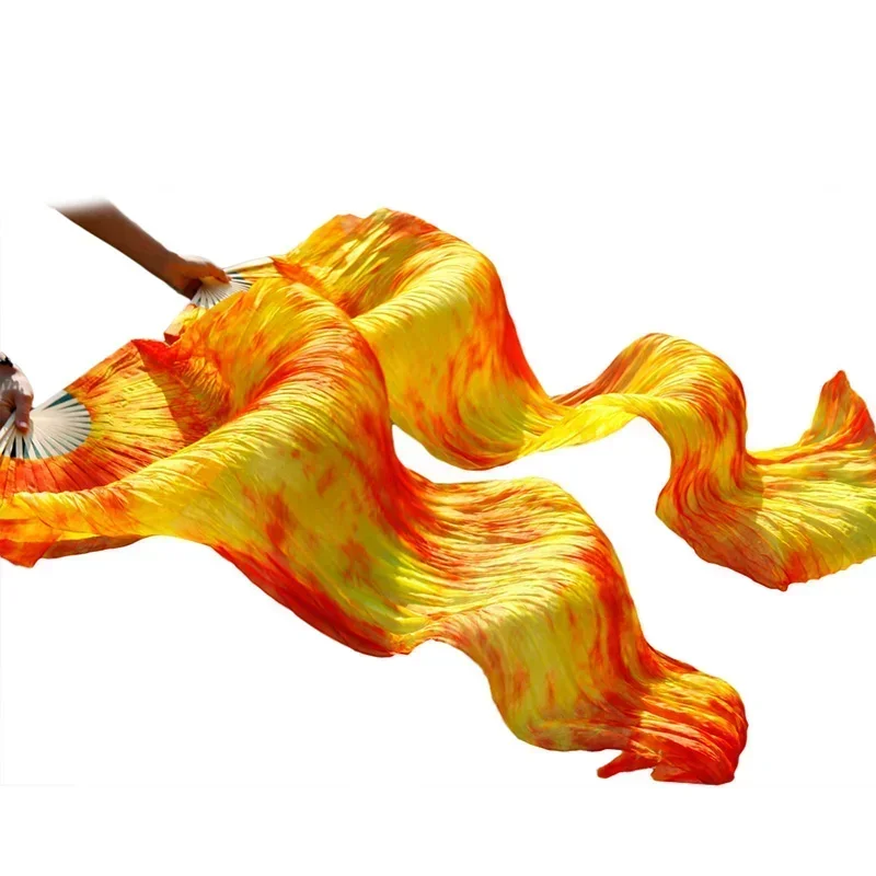 Leques de véu para dança do ventre, seda real, 1 peça/1 par, alta qualidade, bambu, feito à mão, tingido, tintura de dança do ventre, desempenho, leques de seda natural