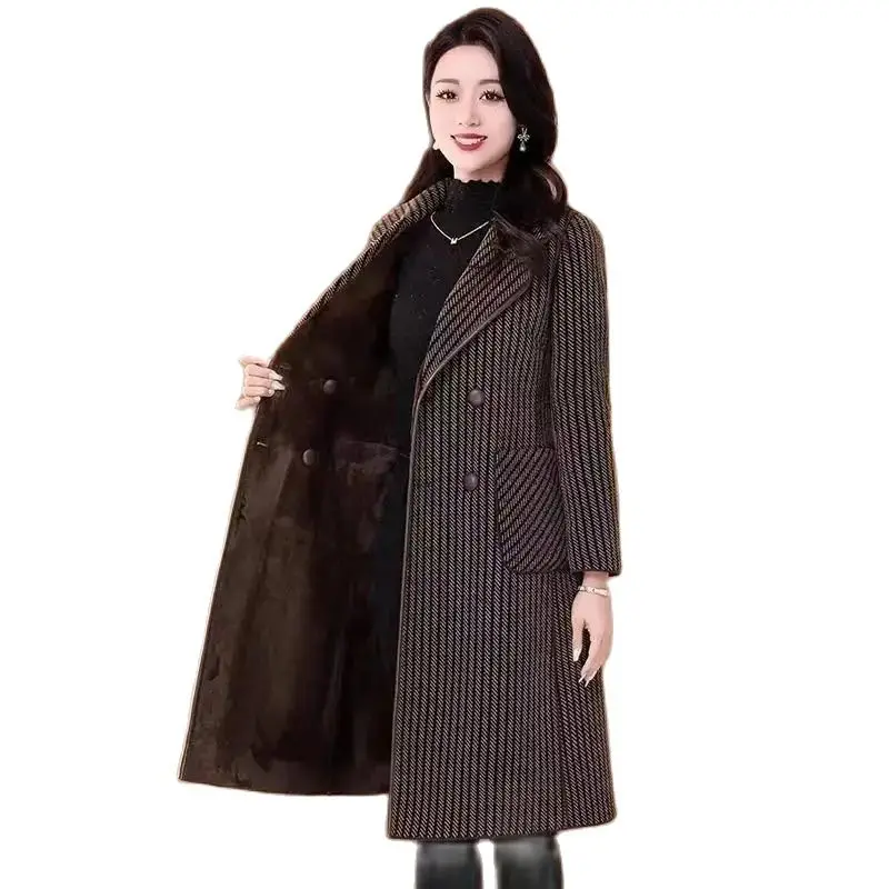 

Double-sided Women's Woolen Coat Fleece Warm And Relaxed Temperament In The Long 2024 Winter New Fashion Plaid Coat Women.