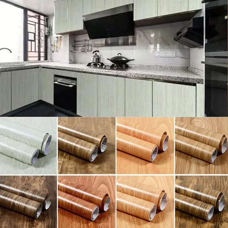 

5M Vinyl Self-adhesive Wallpaper For Furniture Table Kitchen Decoration White Oak Wooden Grain Sticker Waterproof Cabinet Renew