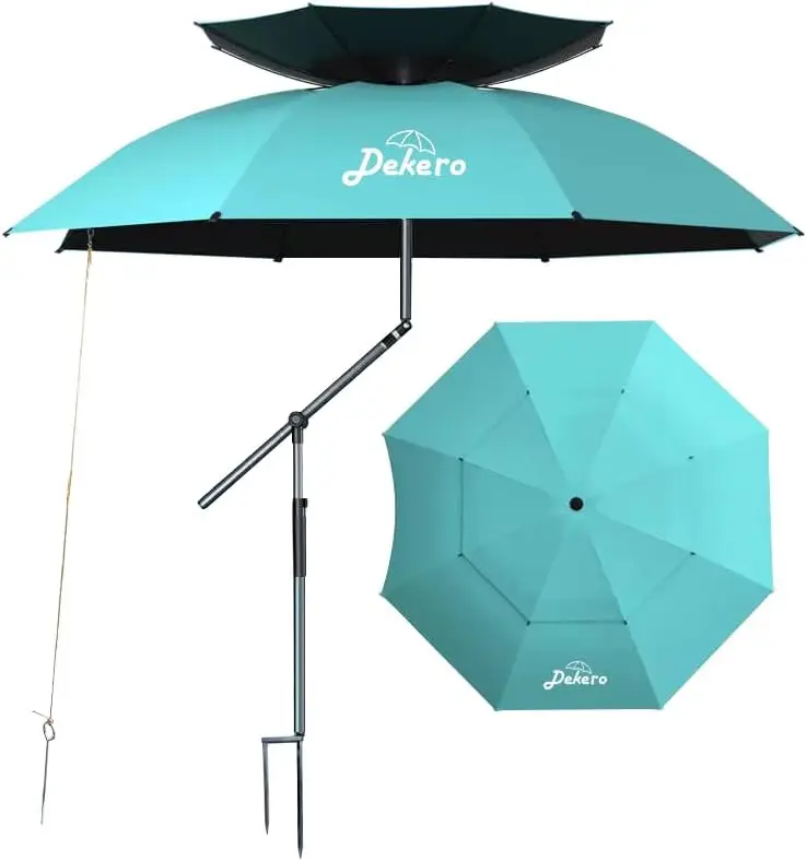 

Large 8ft Beach Umbrella with Sand Anchor, Wind & UV Protection, Tilt Shade for Outdoor Use