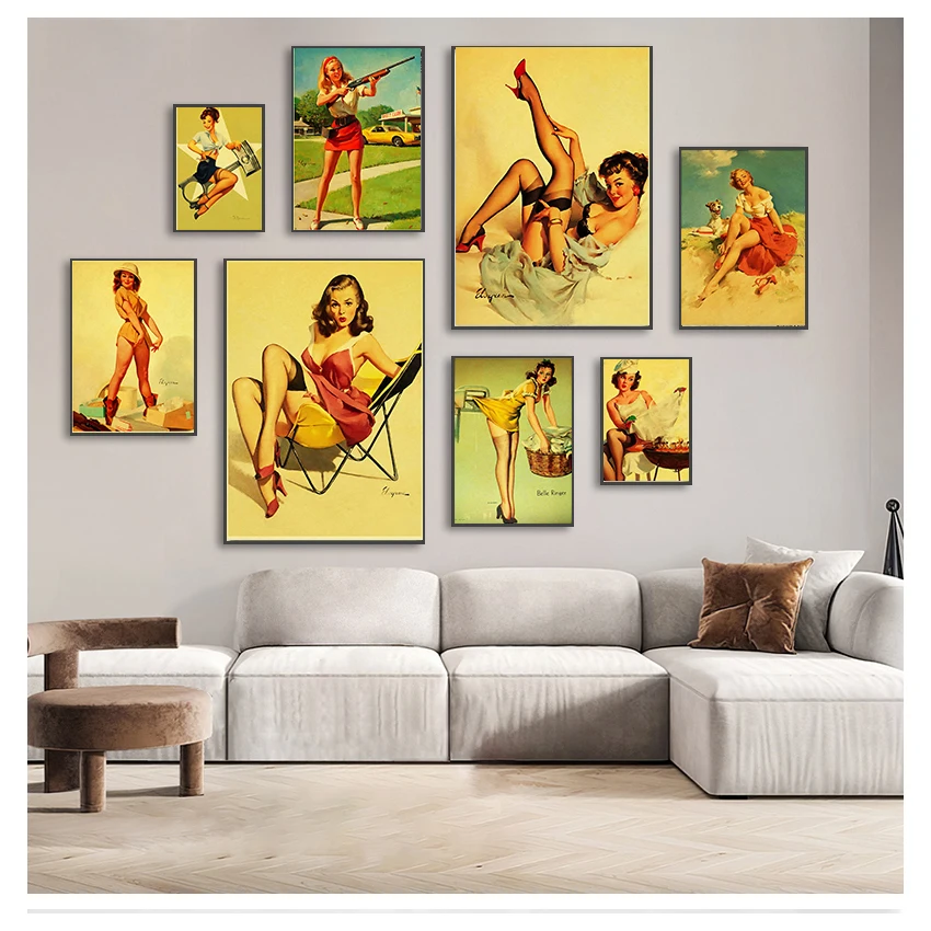 up Girl Retro Poster Canvas Paper Printed Sexy Lady Art Posters and Prints Wall sticker Decor A734 Vinatge World War II Sexy Pin