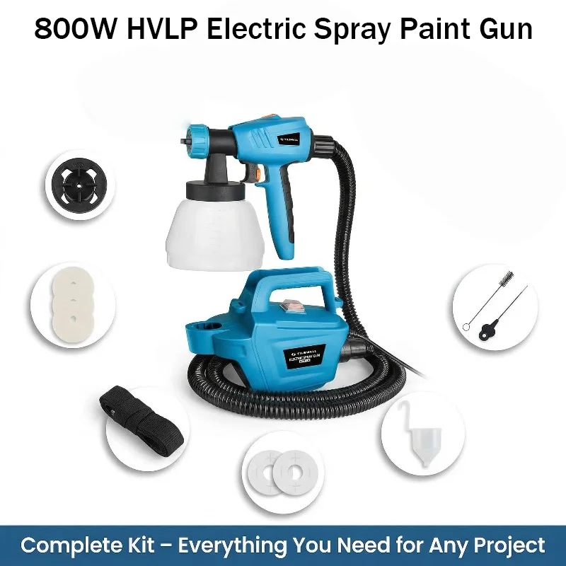 Pistola a spruzzo elettrica per verniciatura di recinzioni, 800 W, tecnologia HVLP, 3 modalità di spruzzo, 1200 ml/min, 120 DIN/s, tubo da 2,5 m, cavo da 3 m, facile da pulire, ideale per recinzioni,