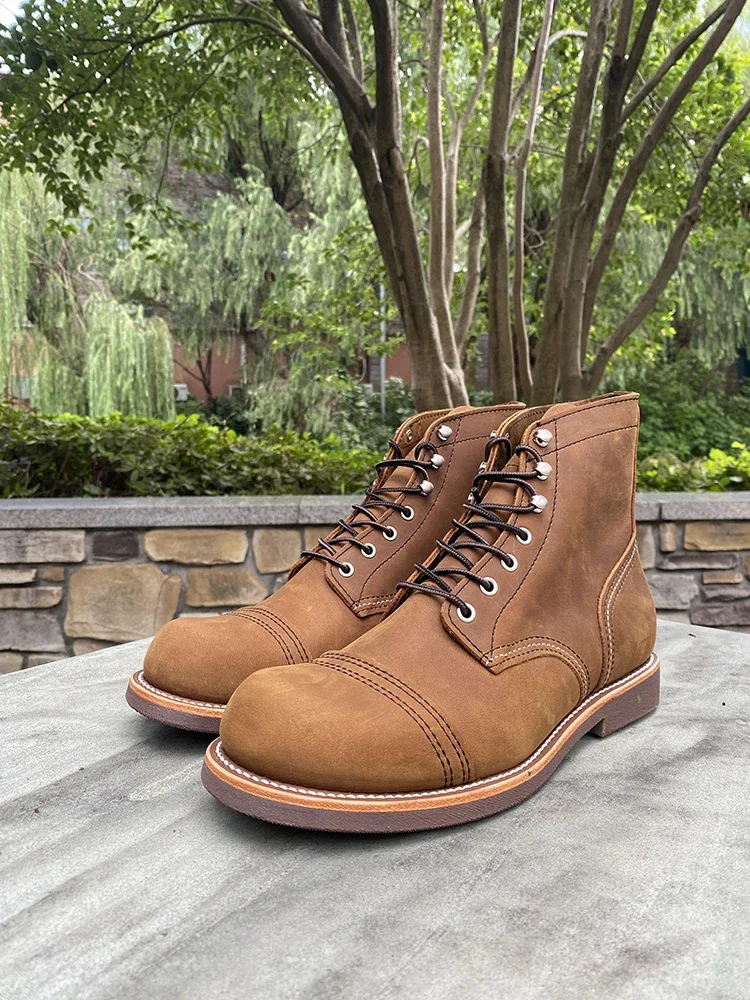 Spring Summer Cow Leather British Style Desert Boots Men's Lace-up Leather Vintage Boots Tooling Boots Men's Shoes Work Platform