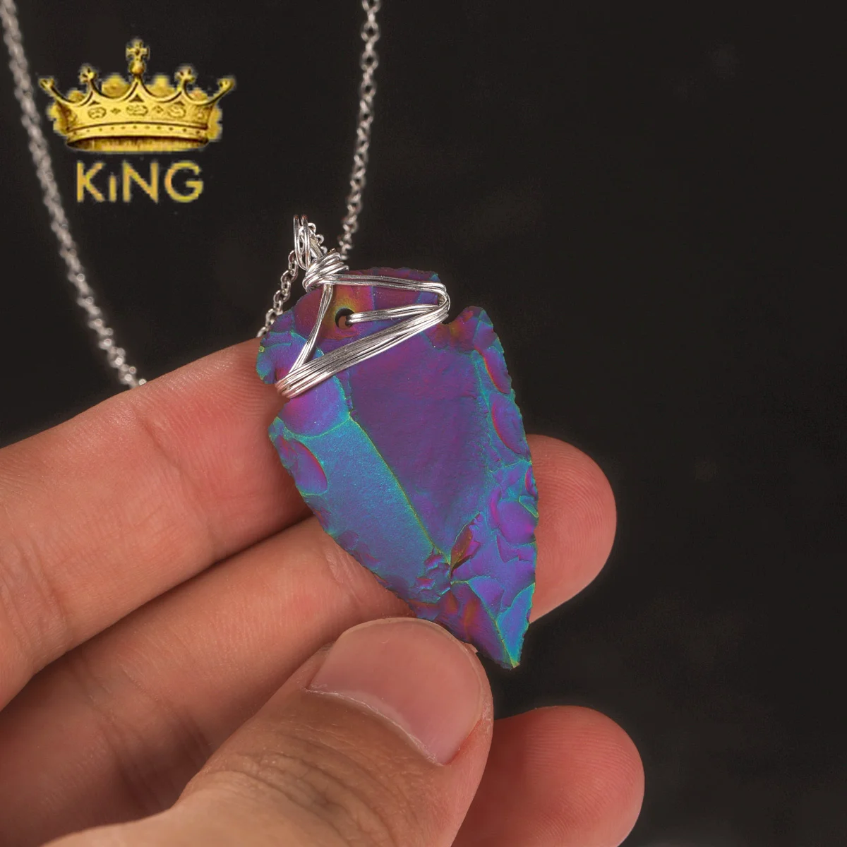Natural Agate Titanium Color Stone Arrow Pendant Necklace with Silver/Gold Wire Wrapped Handmade Jewelry image 6
