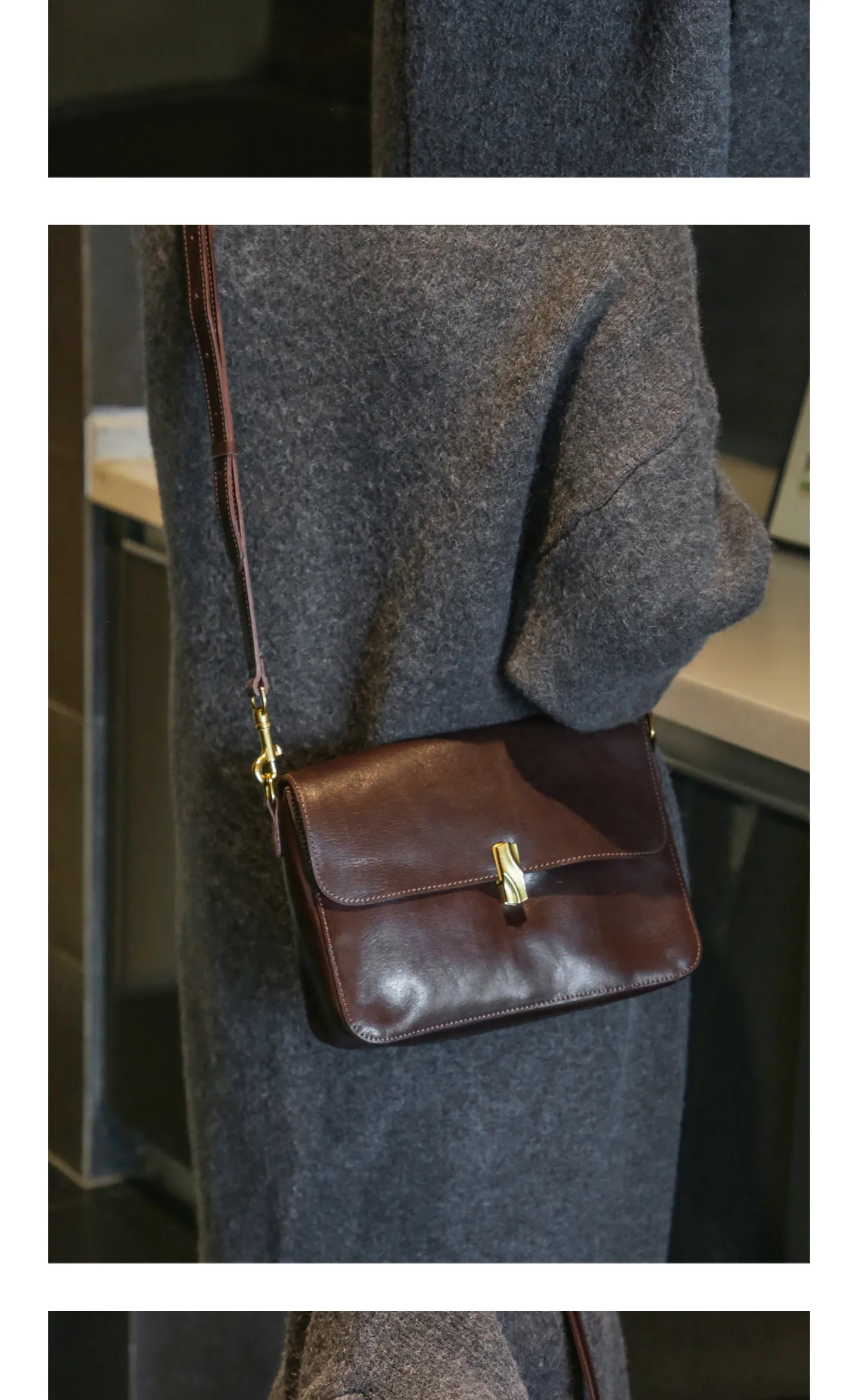 PNDME Vintage Luxus-Umhängetasche aus pflanzlich gegerbtem Rindsleder für Damen, Outdoor-Umhängetasche aus echtem Leder mit großem Fassungsvermögen für Damen. – Detail 6