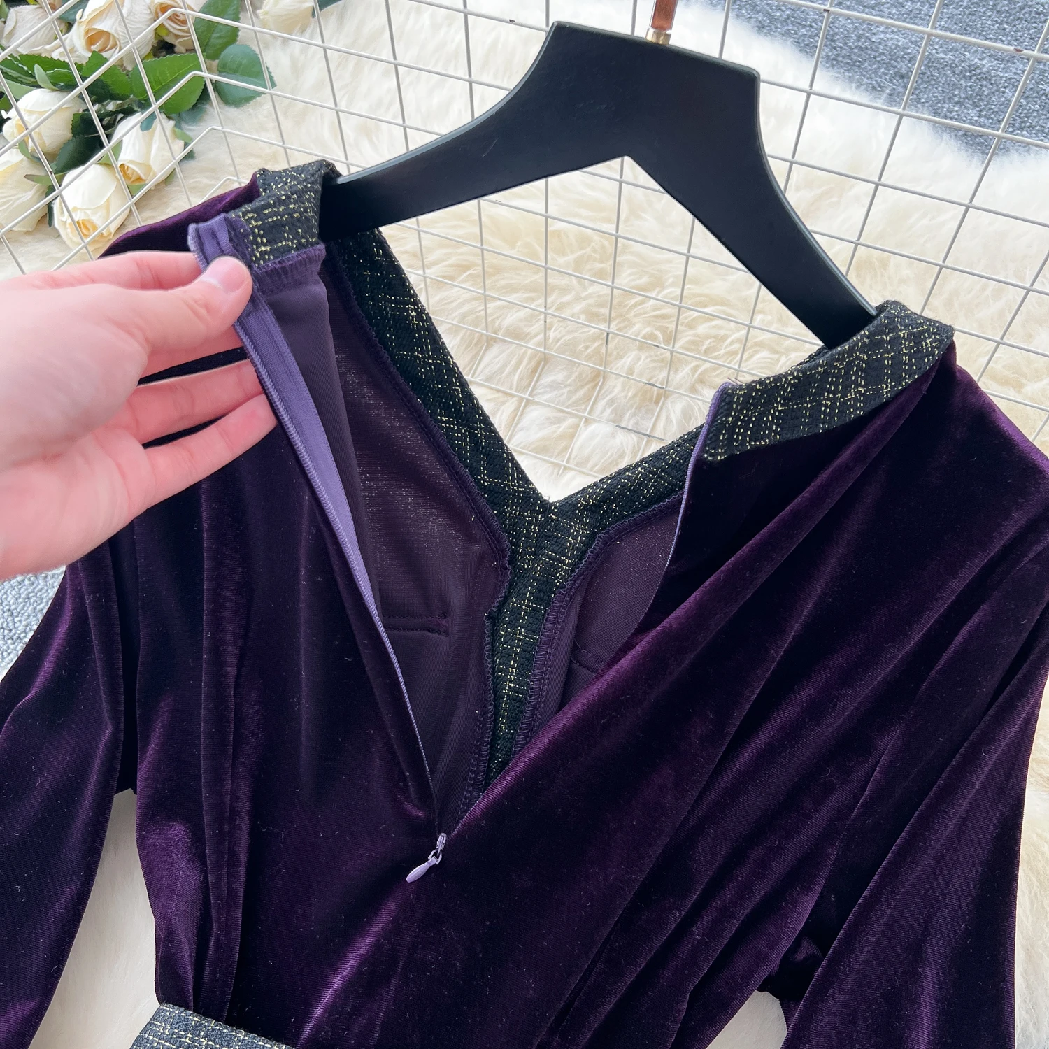 Chic vintage velour Single Breasted pleated Elegant Fairy korean fashion Boho Sundress women clothing Long dress
