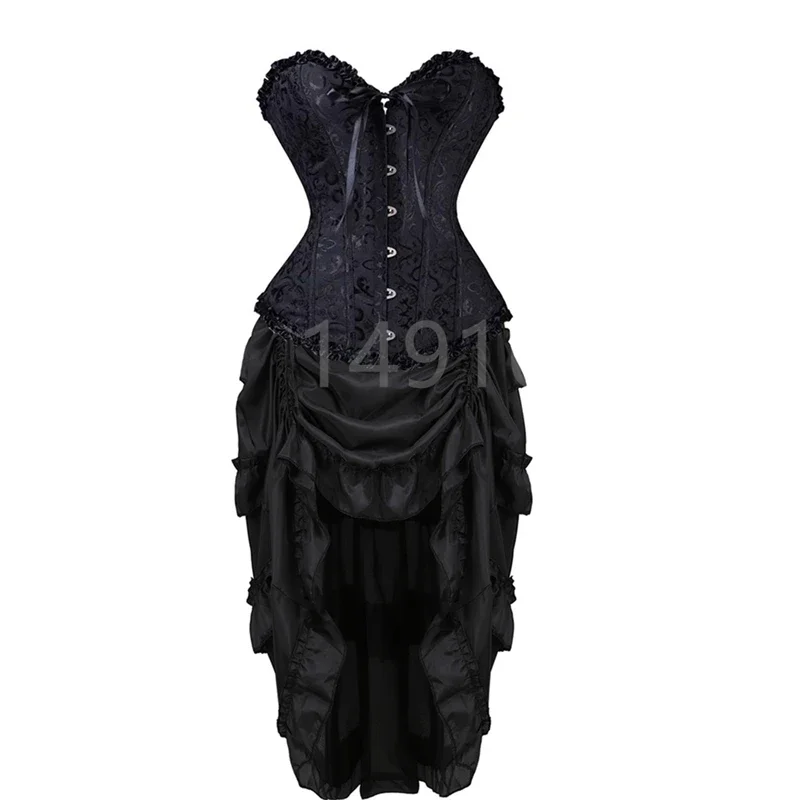 

Corset Dress for Women Top Bustier and Skirt Set Plus Size Costume Overbust Burlesque Corselet Victorian Fashion Sexy Gowns Red