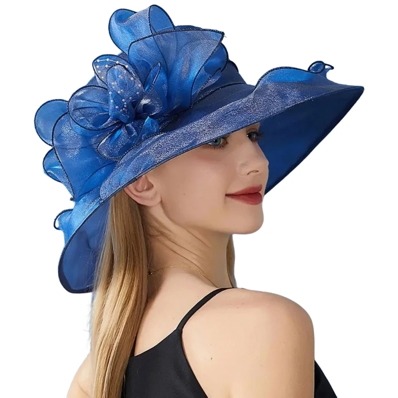 

652F Elegant Foldable Sun Hat with Flower Design for Women Lightweight and Breathable for Beach and Outdoor Activities