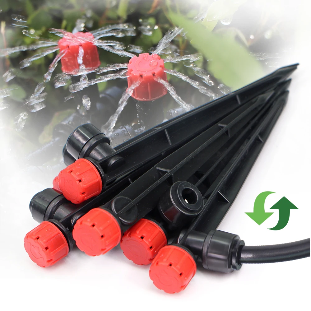 13cm 8-hole Sprinkler w/ Stake Adjustable 0-80L/H Dripper 1/4″ Quick Connector Garden Irrigation Lawn Large Area Plants Watering
