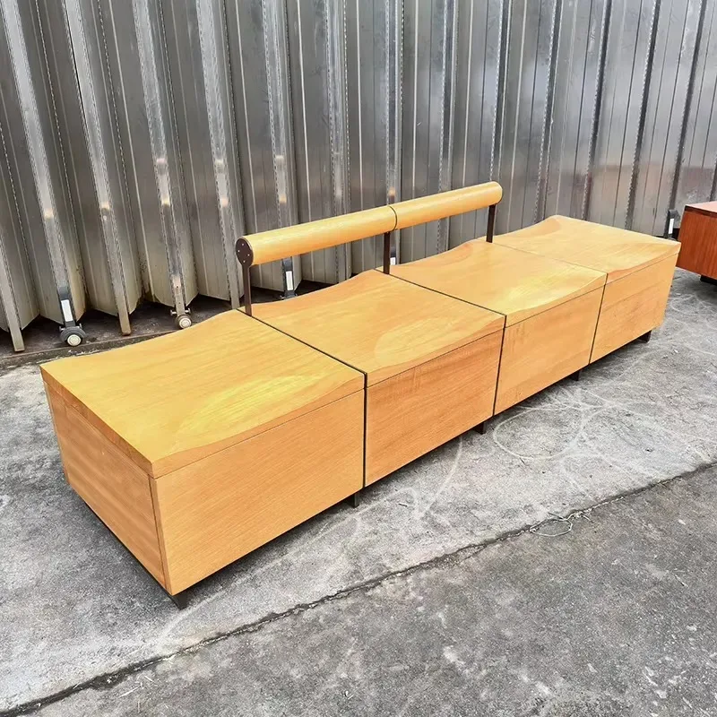for Resort Public Commercial High Quality Outdoor Wooden Stool Stainless Steel Support Waterproof Hardwood Seat