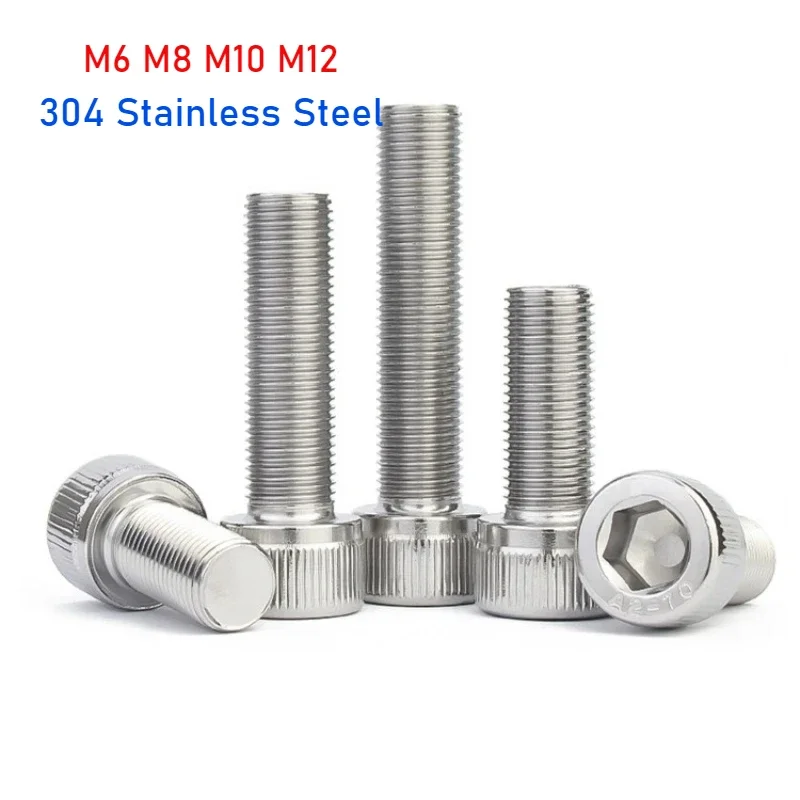 304 Stainless Steel Fine Thread Hexagon Socket Screw Allen Cap BoltsM6 M8 M10 M12 Pitch 0.75/1.0/1.25/1.5mm