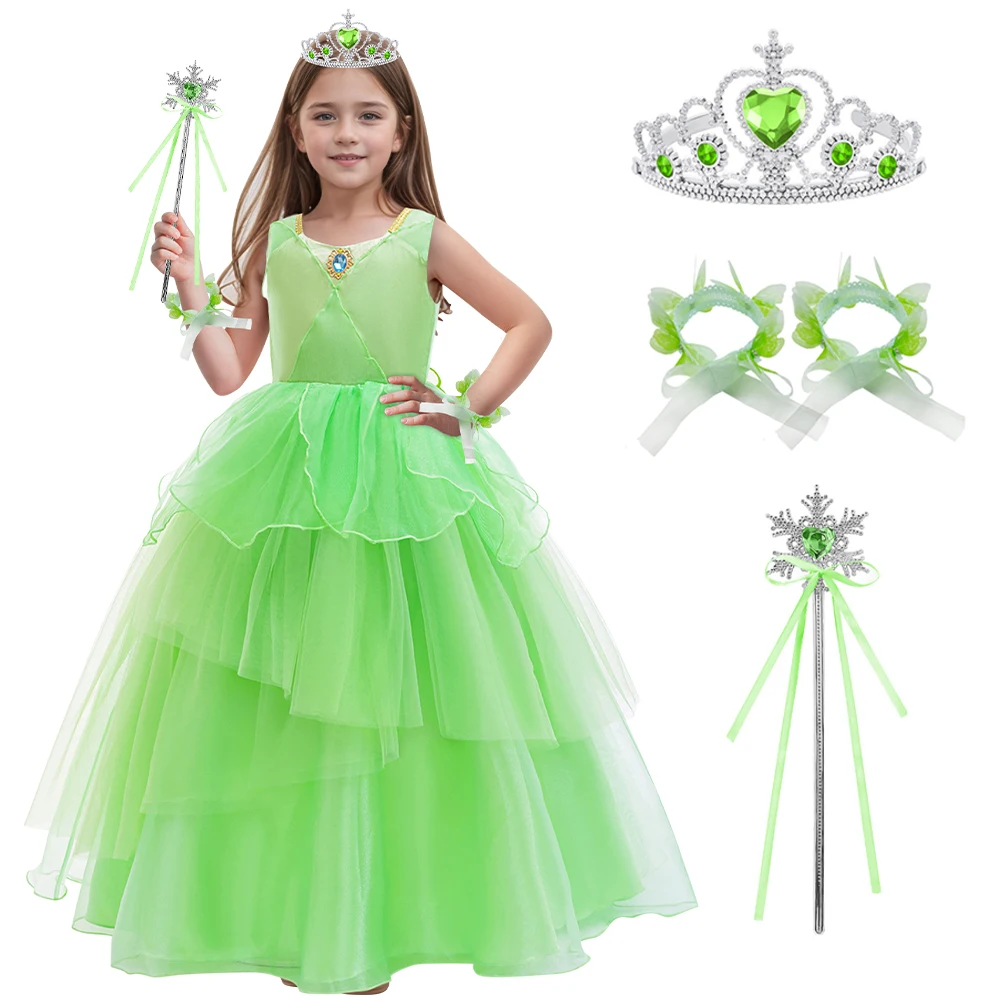 Summer Fancy Girl Slip Flower Elf Sequin Dress with princess crown Toddler Carnival Easter Masquerade Princess Party Ball Gowns