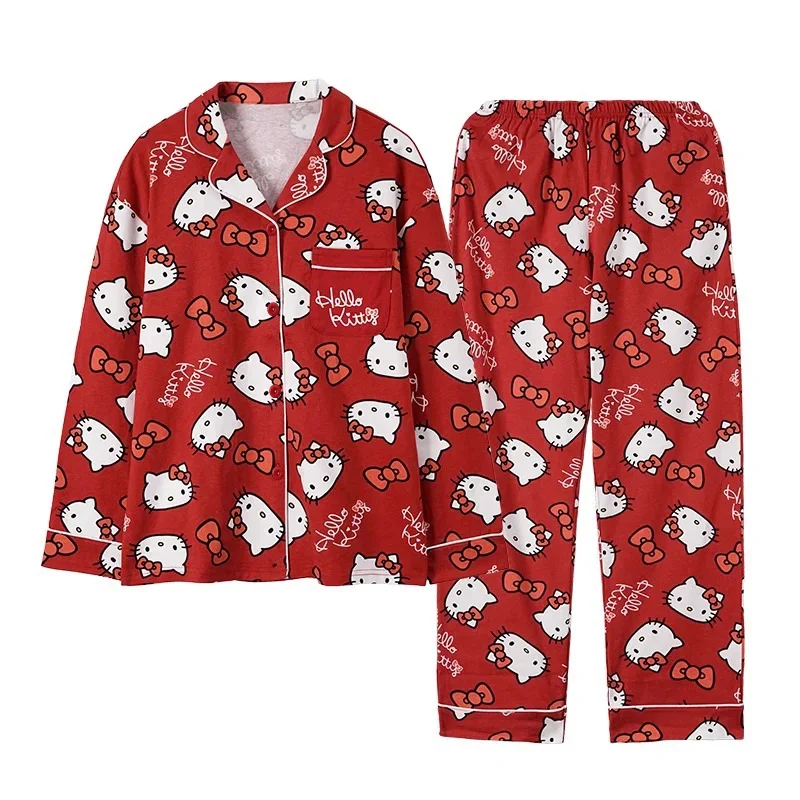 Sanrio cartoon animation Hello Kitty pajamas female, cute and sweet autumn new casual and comfortable outer loungewear suit