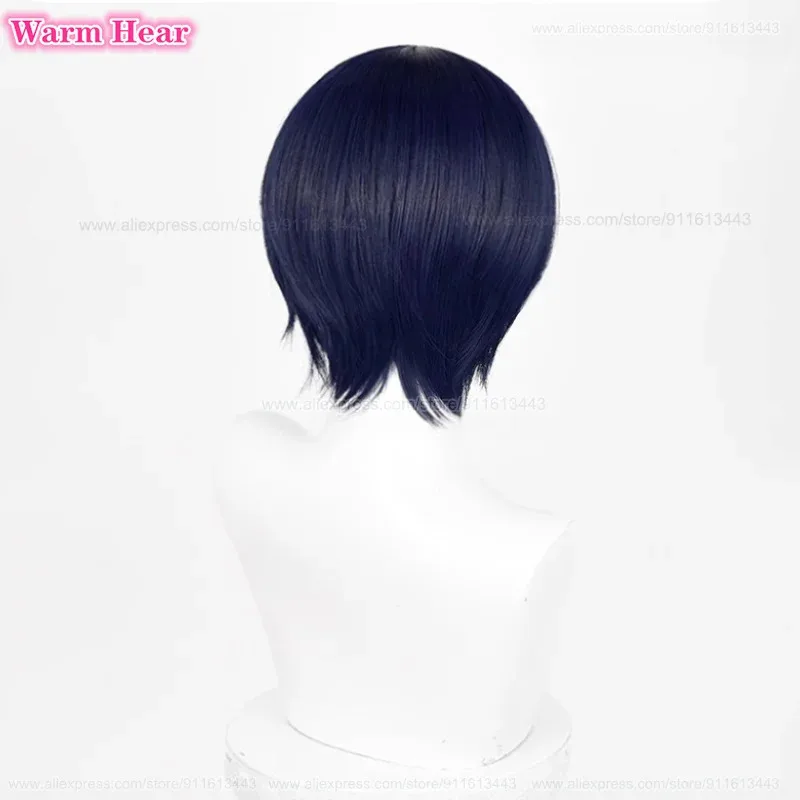 게임 P5 합성 키타가와 유스케 짧은 29cm 블루 블랙 코스프레 애니메이션 내열성 헤어 할로윈 파티 가발 +가발 캡 ir;l5
