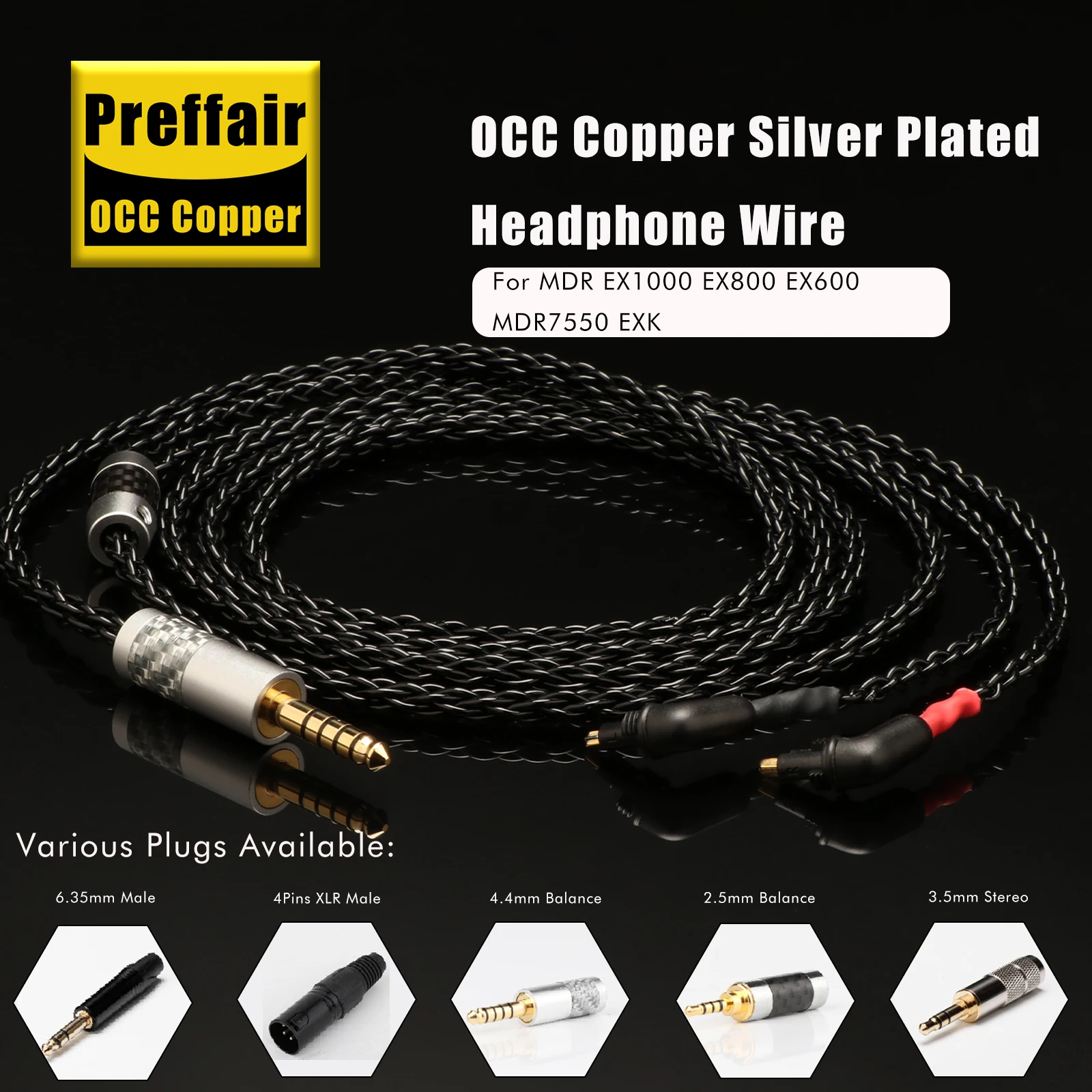 Earphone cable black 8cores occ silver plated headset cable For  MDR EX1000 EX800 EX600  MDR7550 EXK